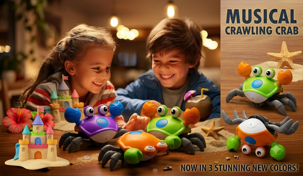 Musical Crawling Crab Toys for Kids with Music Induction Walking and C Type USB Rechargeable Automatically Avoid Obstacle Crawling Crab