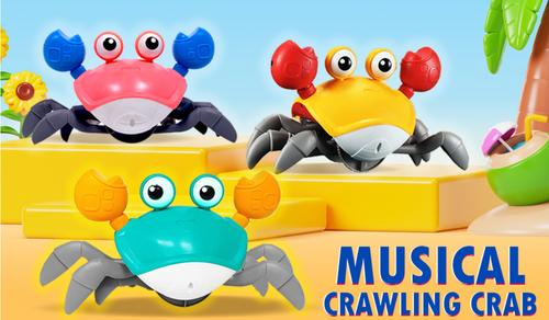 Musical Crawling Crab Toys for Kids with Music Induction Walking and C Type USB Rechargeable Automatically Avoid Obstacle Crawling Crab